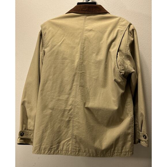 Vintage Lands End Jacket Men’s L Tan Chore Coat Barn Canvas Plaid Corduroy Trim - Picture 5 of 7